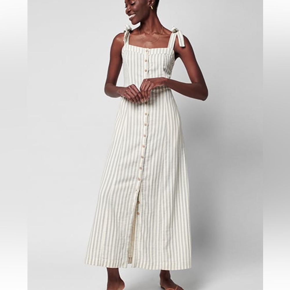 NWT Faherty Dream Cotton Tie Dress - Grey Stripe